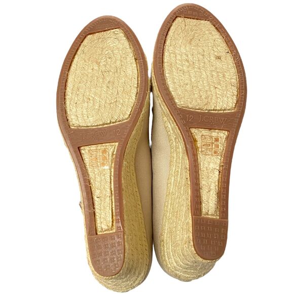 J. CREW Seville Espadrille Wedges Tan Beige Color Canvas Size 12 - Picture 7 of 8